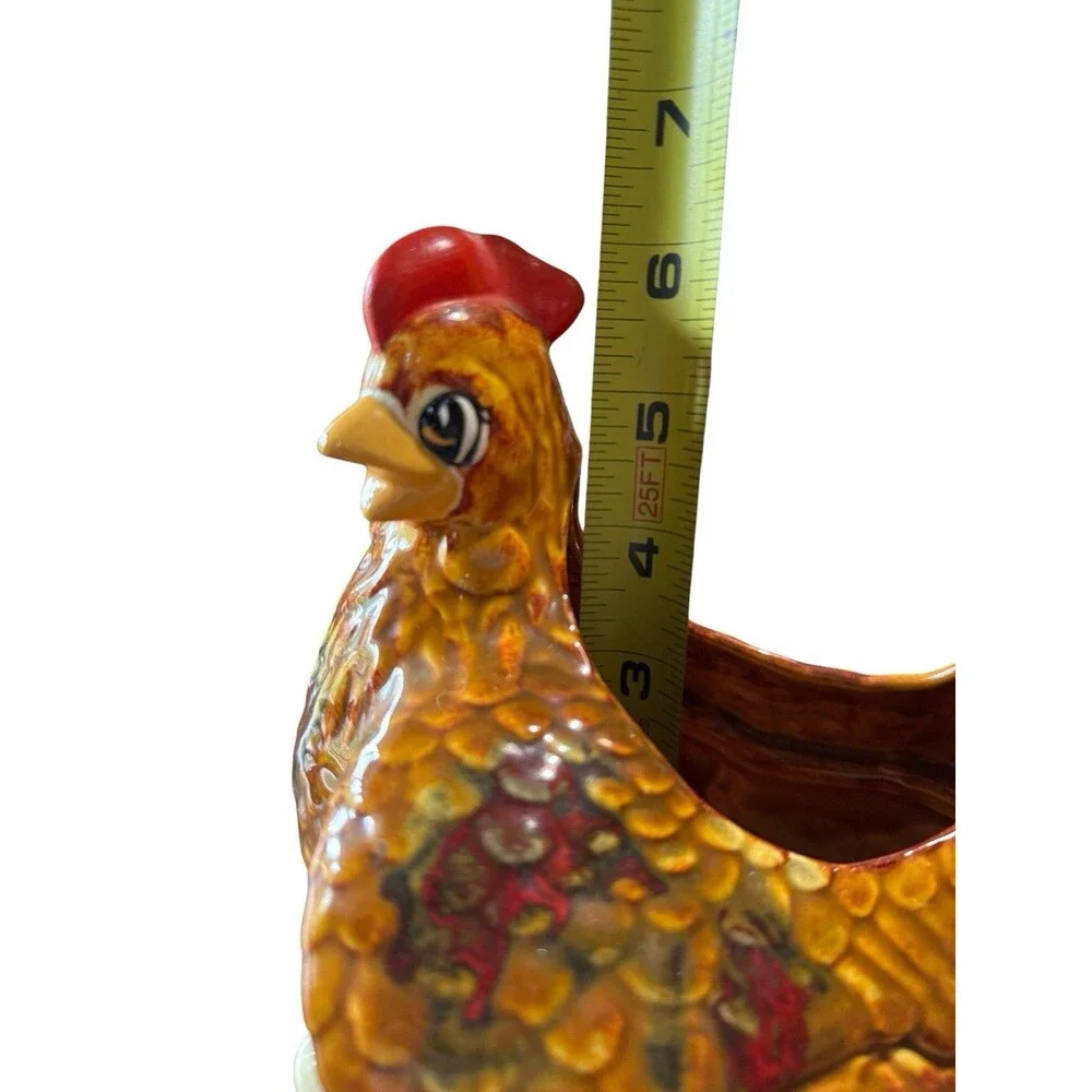 Vintage Arnels Hen Sitting on Chicks Chicken Centerpiece Planter Dish Brown Red
